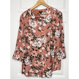 *TORRID* Harper Floral Taupe Challis Button-Front 3/4 Sleeve Blouse